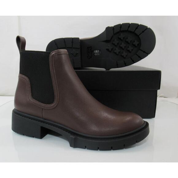 Women's Coach Lenora Leather Pull On Lug Sole Booties Maple Brown - Picture 8 of 8